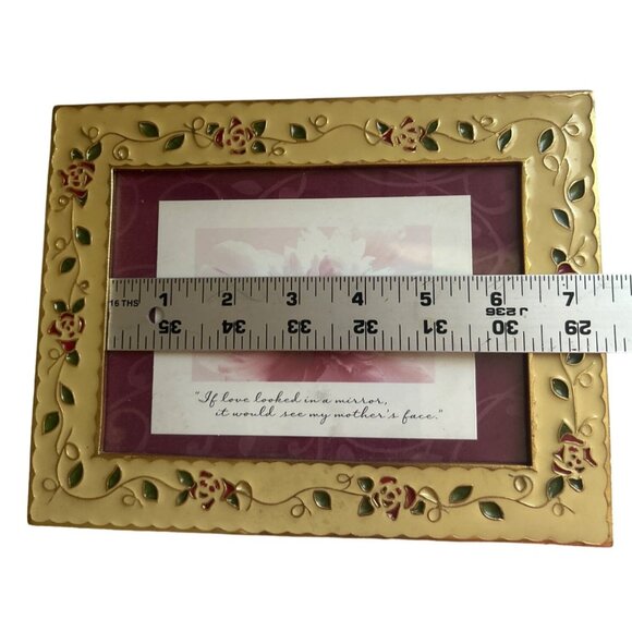 Vintage Ornate Yellow Floral Metal Picture Frame With Red Green Rose Design - Picture 5 of 7